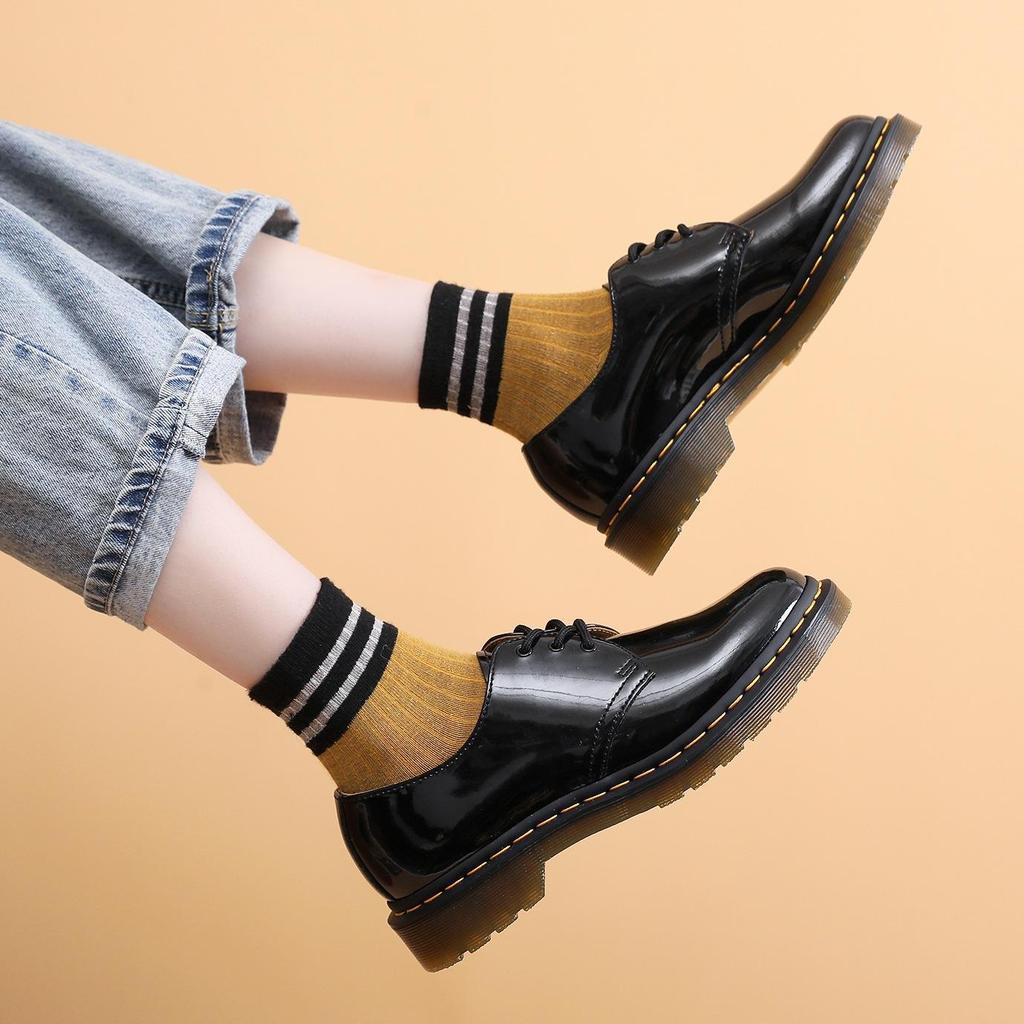 Mirror patent leather low-top Martin shoes women's genuine leather British large-size short boots round head men's and women's couple casual shoes