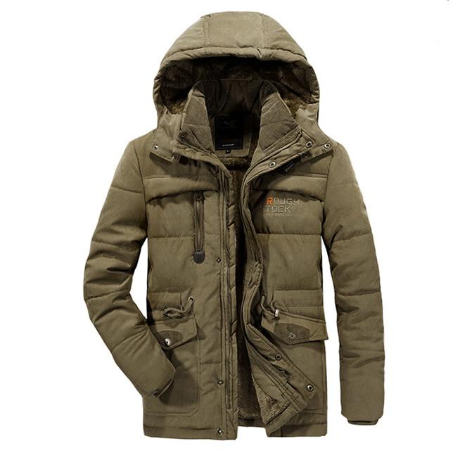 Winter Fur Hooded  windproof Coat Pockets Fleece metal zipper Men  Thick Warm Jacket