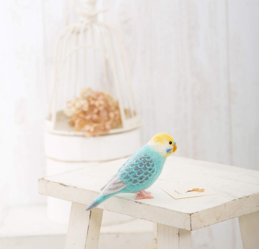 Hamanaka Wool Felt Cute Little Pastel Made with Aclaine Kit, Bird, Budgie, Colors, H441-525, Blue,