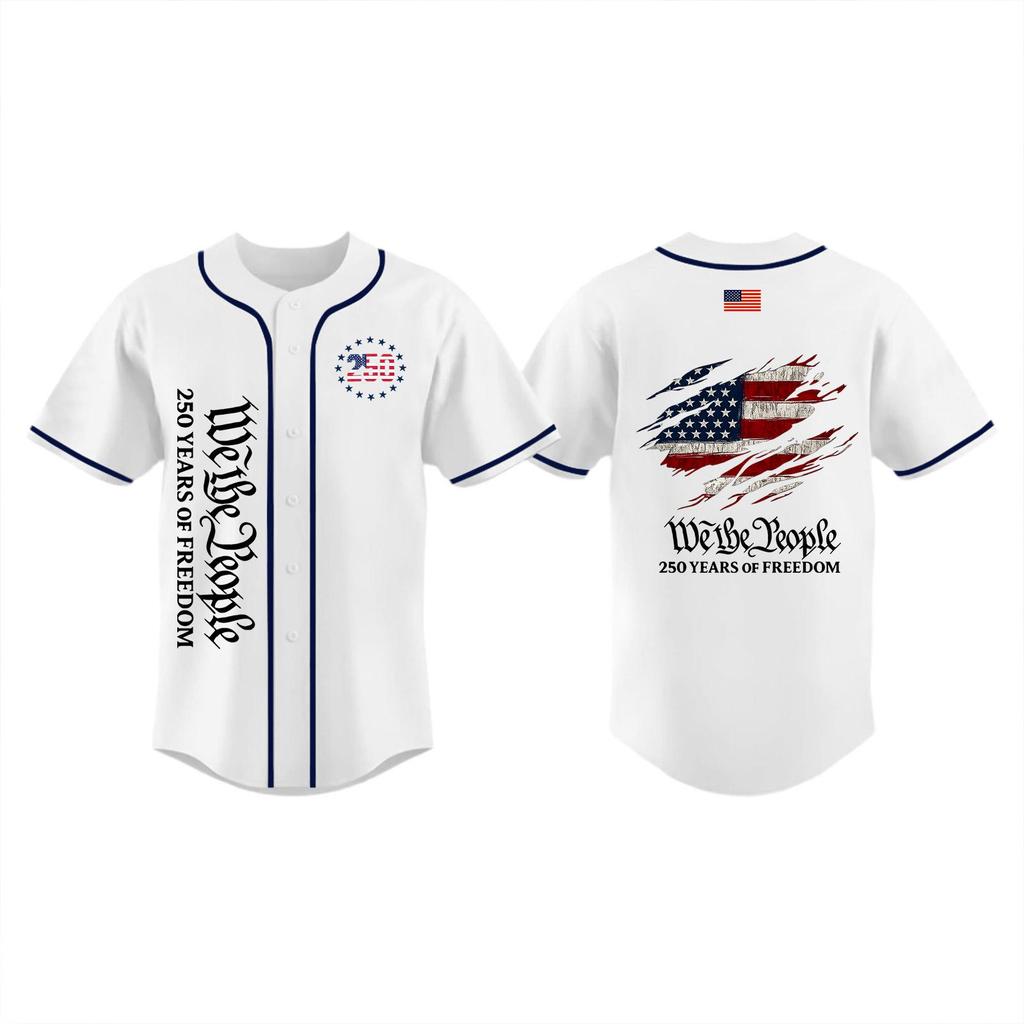 Unisex Baseball Jersey Lightweight Athletic Top Independence Day Print Full Sleeve Casual Shirt Suitable for Outdoor Sports and Daily Wear