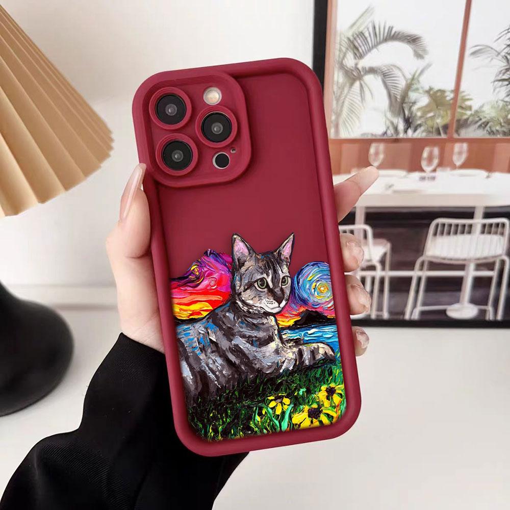 Vintage Oil Painting Cat Phone Case For iPhone Apple 17 AIR 16 16E 11 12 13 14 15 XR Plus Pro Max DIY Case TPU Shockproof Cover