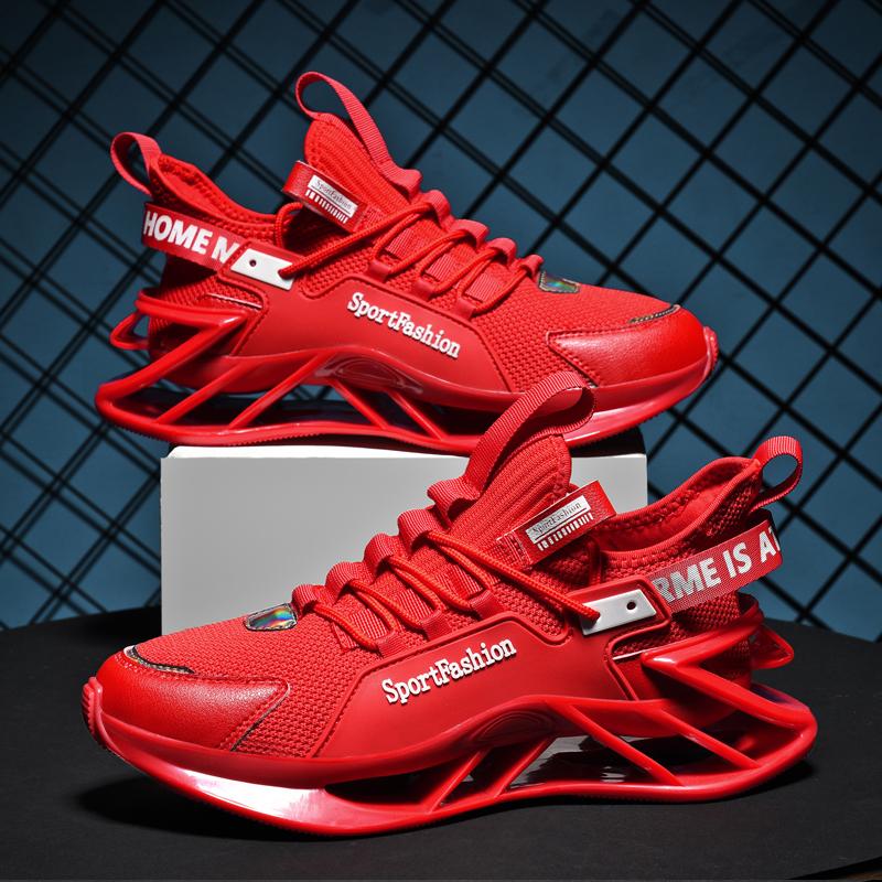Breathable Knitted Men's Sneakers Teenager Fashion Blade Shoes Elastic Running Sports Shoes Non-slip Mesh Trainers