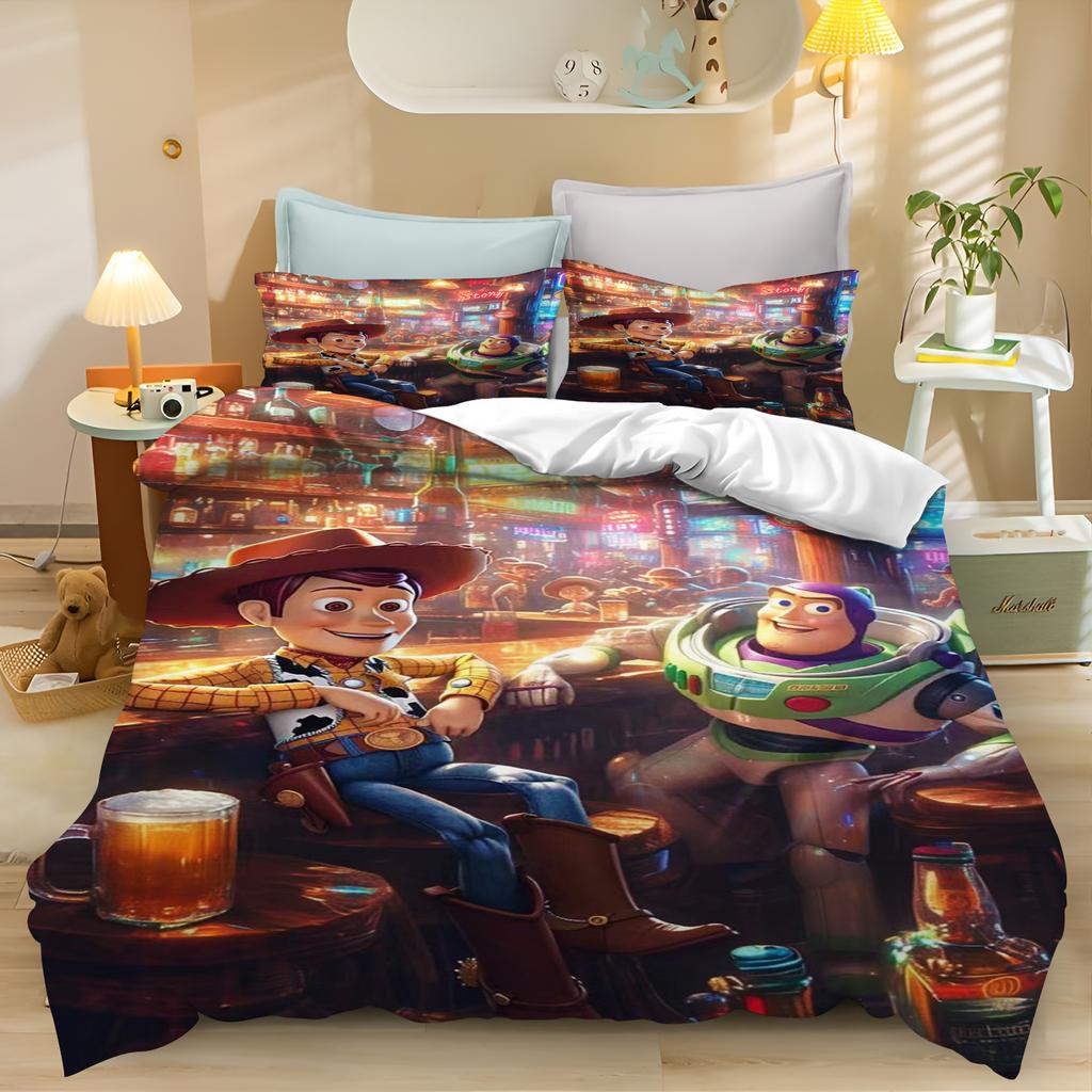 Toy Story Cartoon Quilt Cover Bedding Set For Boys, Polyester, Cute Printed, Skin Friendly, Breathable, Home Textiles, Anime