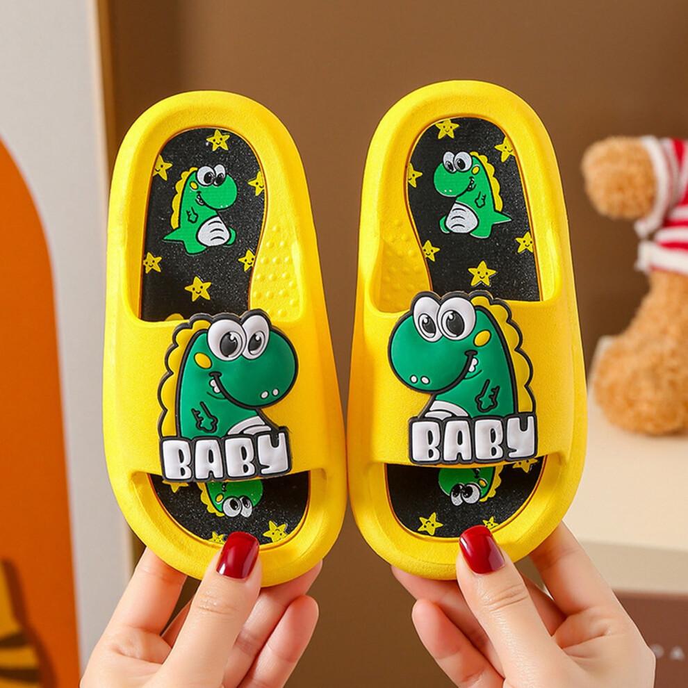 Kids Dinosaur Slides Sandals 10.5 Boys Girls Toddlers Cloud Shower Slippers Cute Cartoon Open Toe Cushioned Outside Slippers Yellow