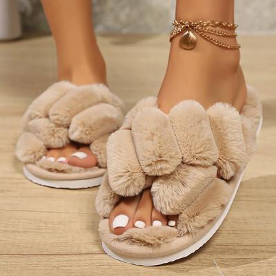 Fluffy Slippers Female, Wear Non-slip Slippers Outside Autumn and Winter, Indoor Thick Sole Home Cotton Slippers