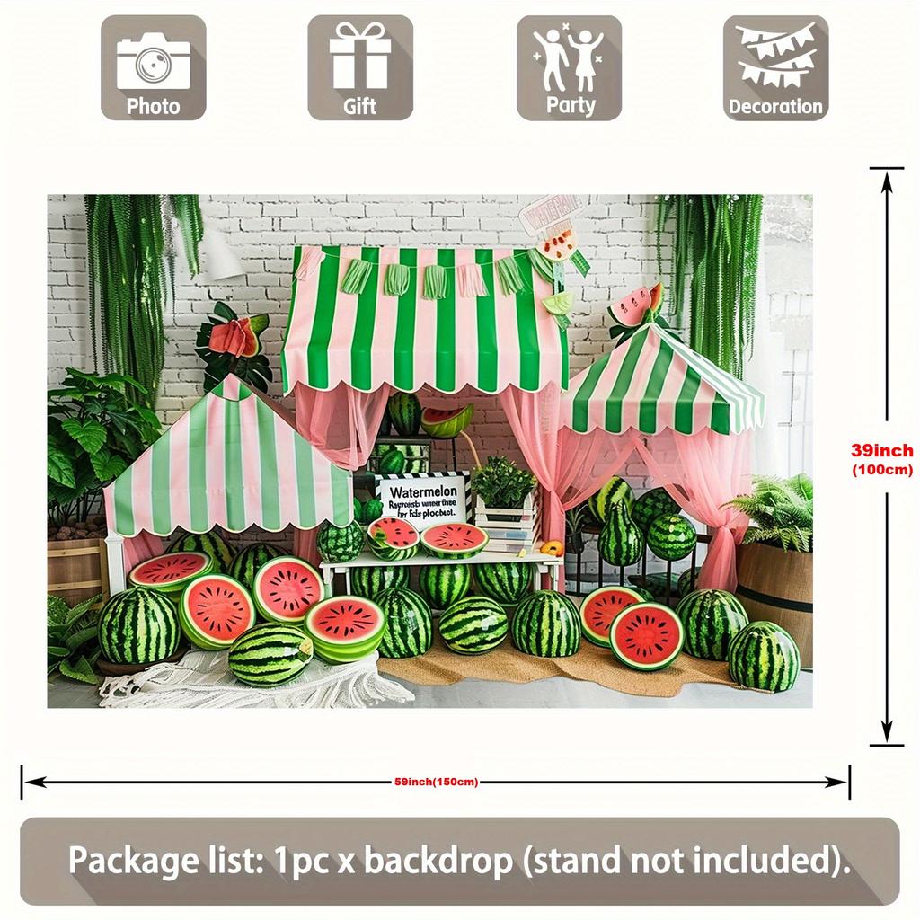1 piece Background - A watermelon-themed backdrop with vibrant fruit designs suitable for events and photography.