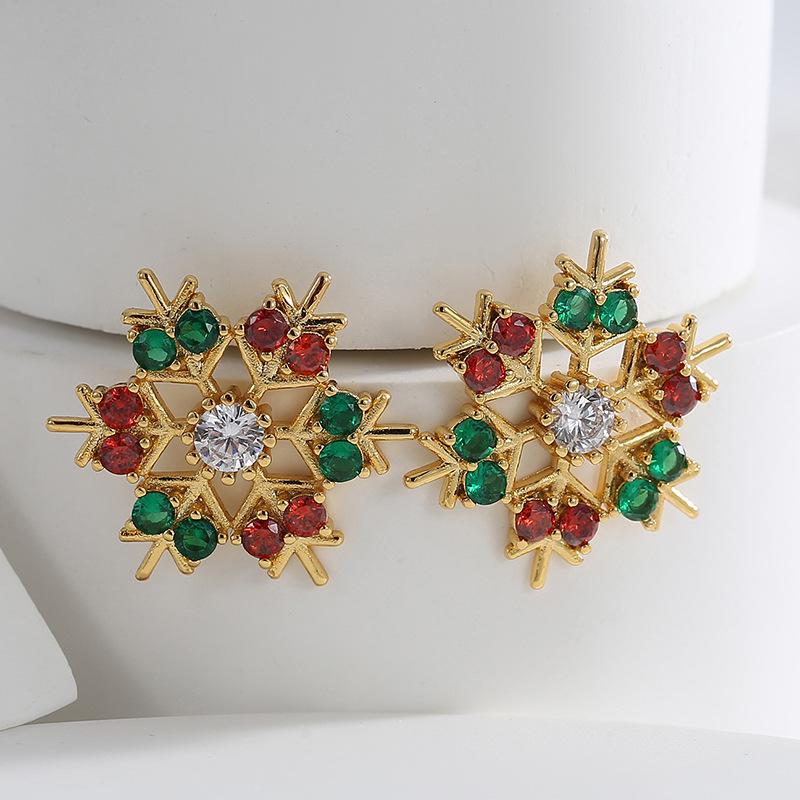 E0533 European & American Fashion Christmas Snowflake Zircon Stud Earrings for Women - Versatile, Creative, & Stylish Jewelry