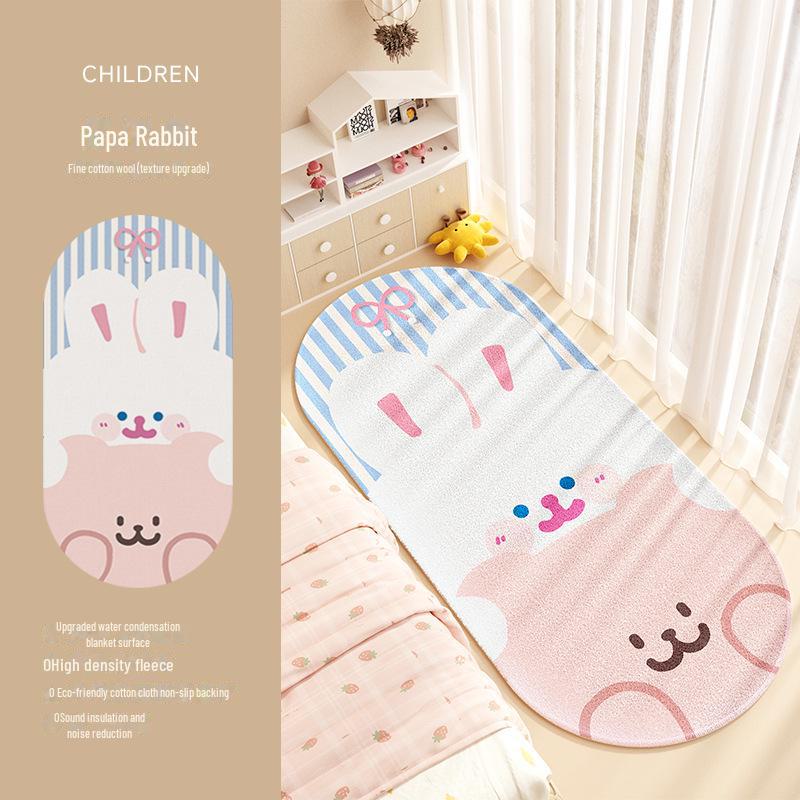 Covoraș de dormitor drăguț de pluș pentru copii - rezistent la murdărie, gros, design lung pentru noptieră