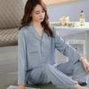 Solid Color Simple Pajamas Women'S Spring Summer New Casual Long-Sleeved Trousers Ice Silk Loungewear Two-Piece