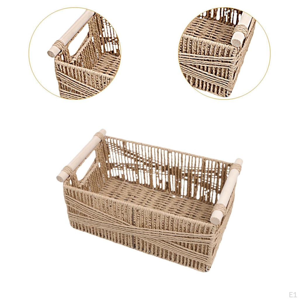Basket for Closet, Toilet Paper Container, Wooden Handle Cosmetics And Fruit