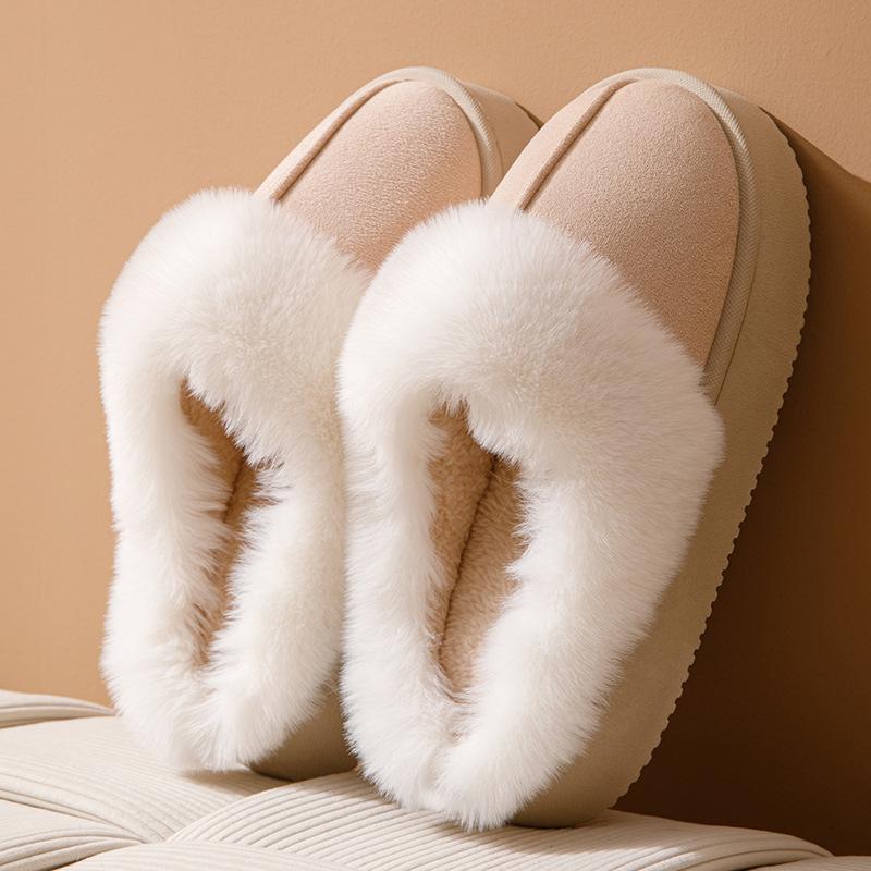 Thick-bottomed Cotton Slippers Autumn and Winter Indoor Home Fleece Thickened Non-slip Warm Solid Color Simple Plush Slippers