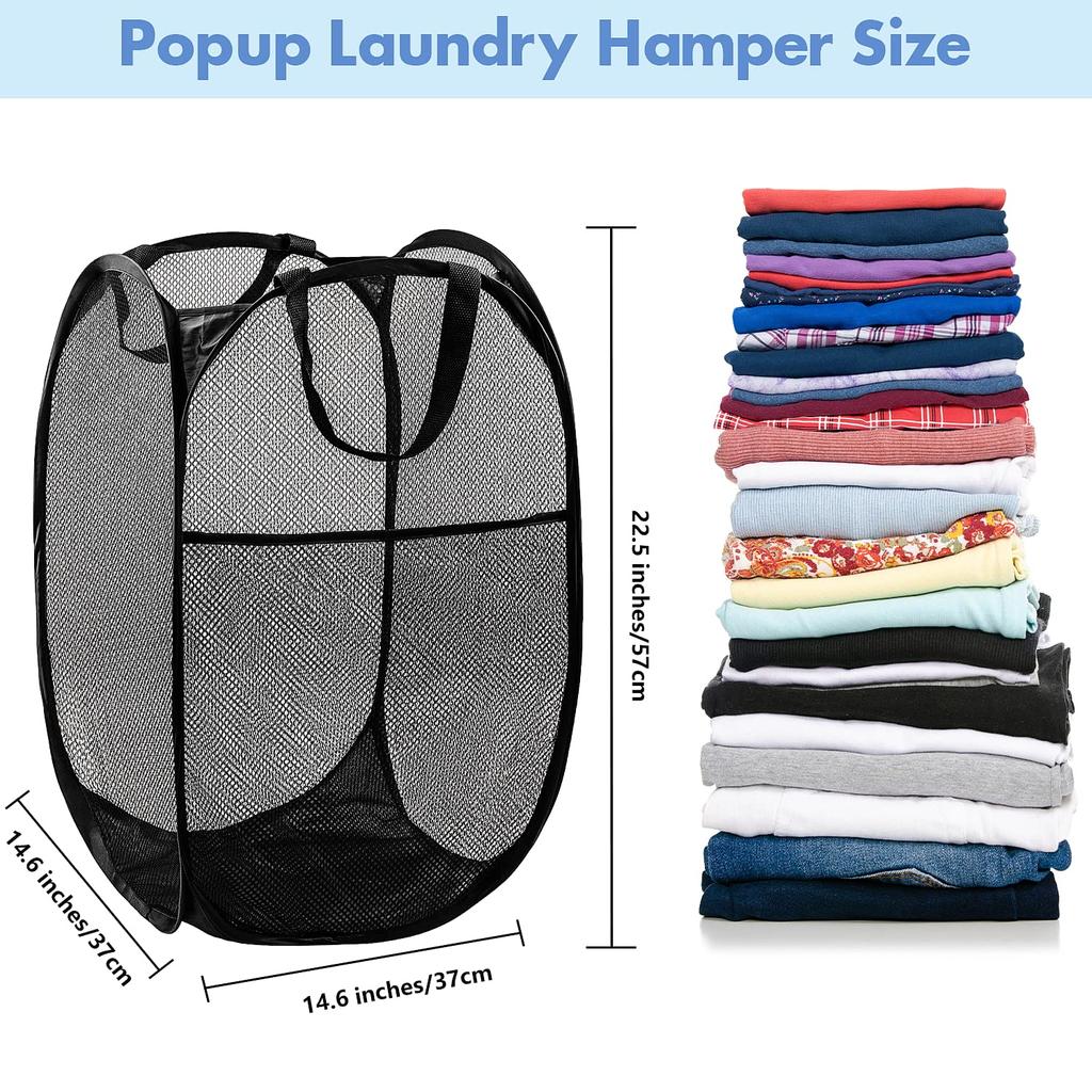 Popup Mesh Laundry Basket Hamper Collapsible And Portable Clothes Washing With Reinforced Carry Handle College Dorm Home Travel