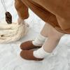Retro leather Boken bag head slippers women wear winter warm round head lazy thick sole one pedal warm cotton shoes