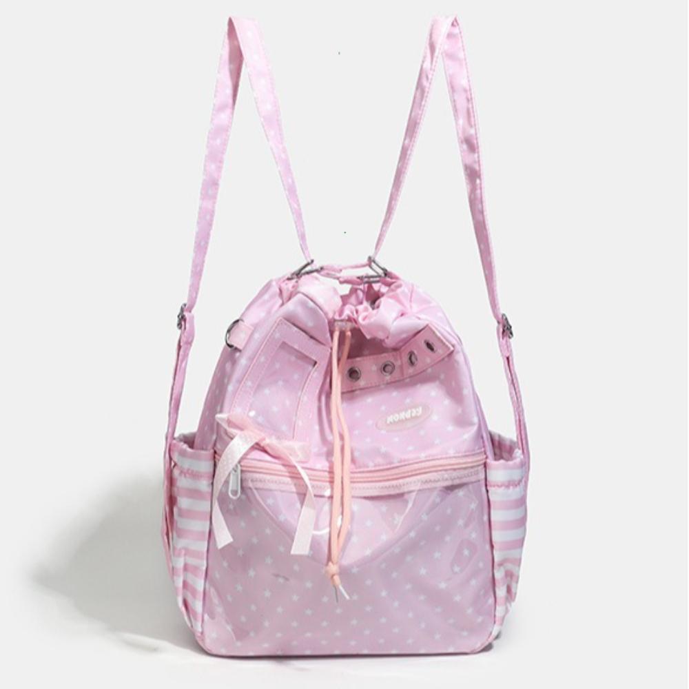 Y2k Ita Bag Large Capacity Tote Bag Star Dot Print Japanese Backpack Girl Srtiped Pocket Drawstring College Student Shoulder Bag