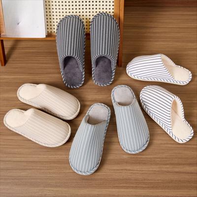 Fury Slippers Autumn and Winter Home Anti Slip Striped and Plush Warm Cotton Slippers