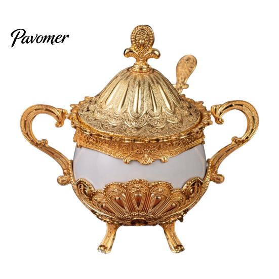 Sugar Bowl with Lid And Spoon Seasoning Jar Spoon, European Style Metal Durable Spice Container Container, Decorative for Kitchen Countertop