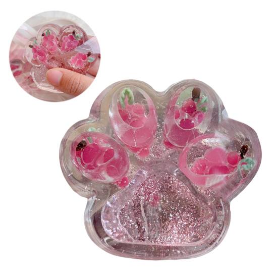 1/2Pcs Pink Strawberry Cat Paw Toy Stress Relief Grape Kitten Paw Squeeze Pinch Sensory Toy Kids Adults Soft TPR Stress Ball Animal Claw Fidget Toy