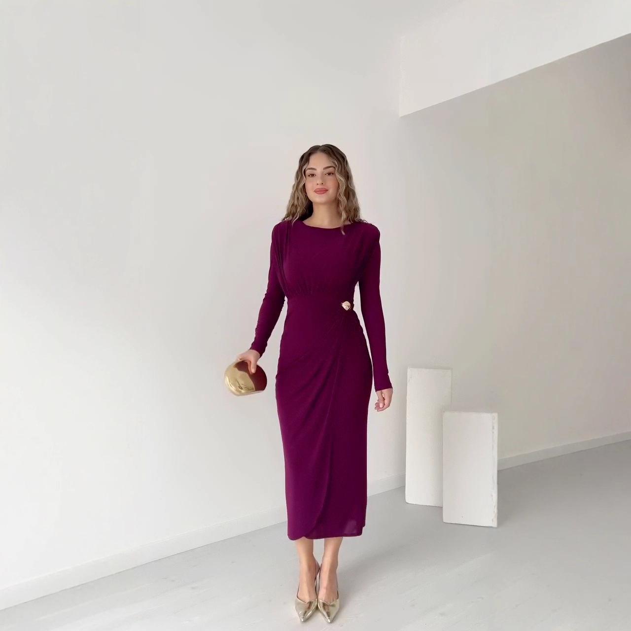 American women s wear round neck button waist-cinching long-sleeve 2025 autumn high-waisted evening dress banquet dress XS