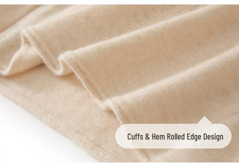 Women's Cashmere Rolled Hem High-Collar Hollow Sweater - Loose Knit Base Layer for Autumn/Winter