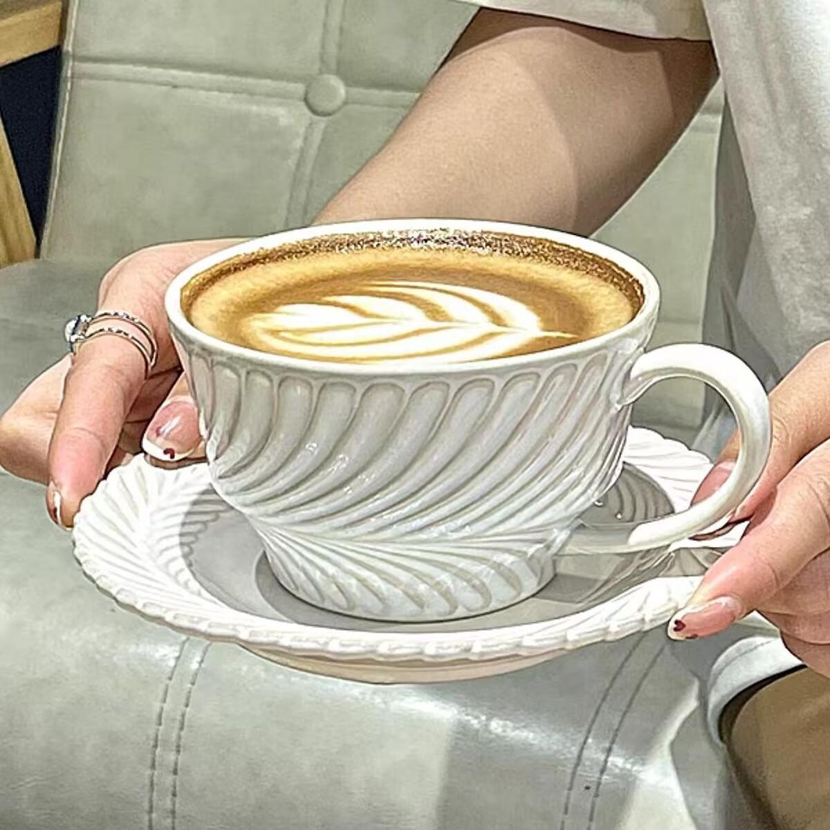 Hot launchFrench medieval coffee cup and saucer set American latte ceramic cup wheat ear shape Mark cup 200-400ml