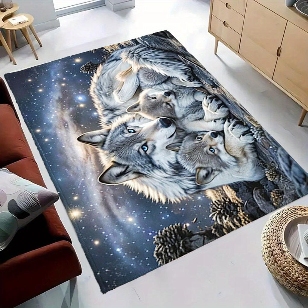 Decorative Galaxy Wolf Family Rug Mat Indoor Outdoor Starry Sky Pet Runner Mat Luxury Forest Living Room Entrance Area Decor