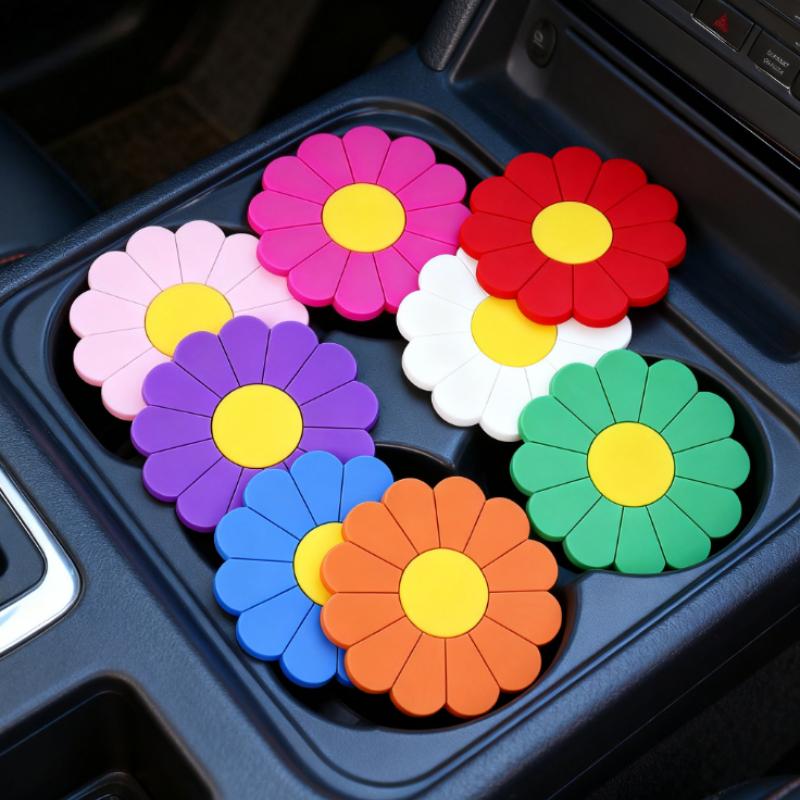 2pcs Car Anti-Skid Coaster Flower Car Coaster Anti-Skid High-Temperature Resistant Multi-color Optional Colorful Protective Pad