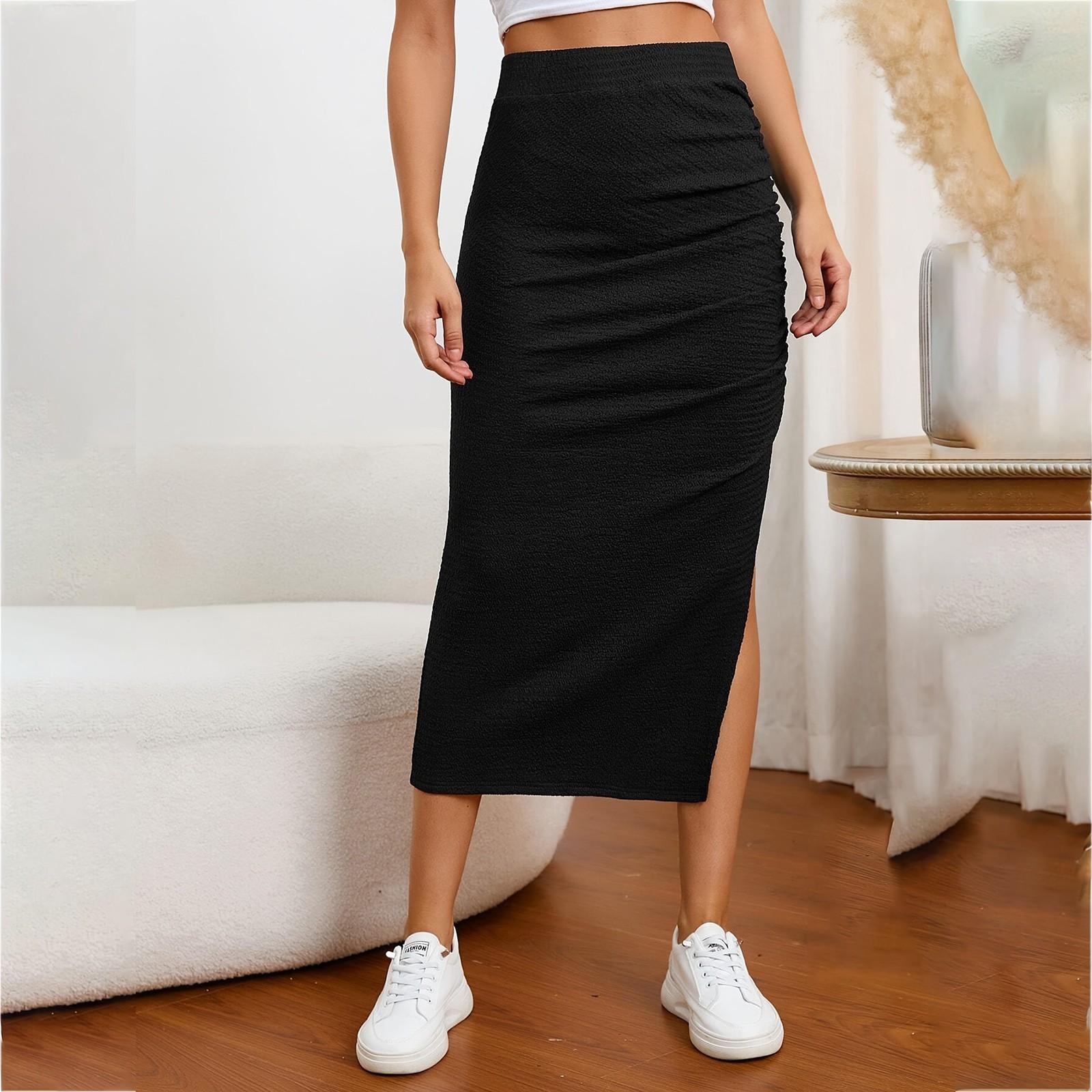 

Женский минималистский американский ретро-дизайн Spicy Girl с трехмерной юбкой с разрезом L чёрный