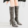 Autumn Winter Vintage Matte Leather Women Knee-High Boots Elegant Pointed Toe High Heels Female Chelsea Modern Long Boots Shoes