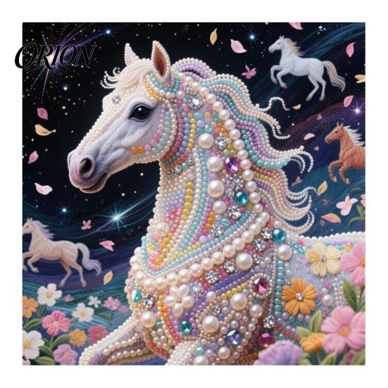 Decorative Tabletop Craft Ornaments Luxury Faux Pearl Rhinestone Painting Kit, 25x25cm DIY Resin Art with Animal Stress Relief Hobbies Floral