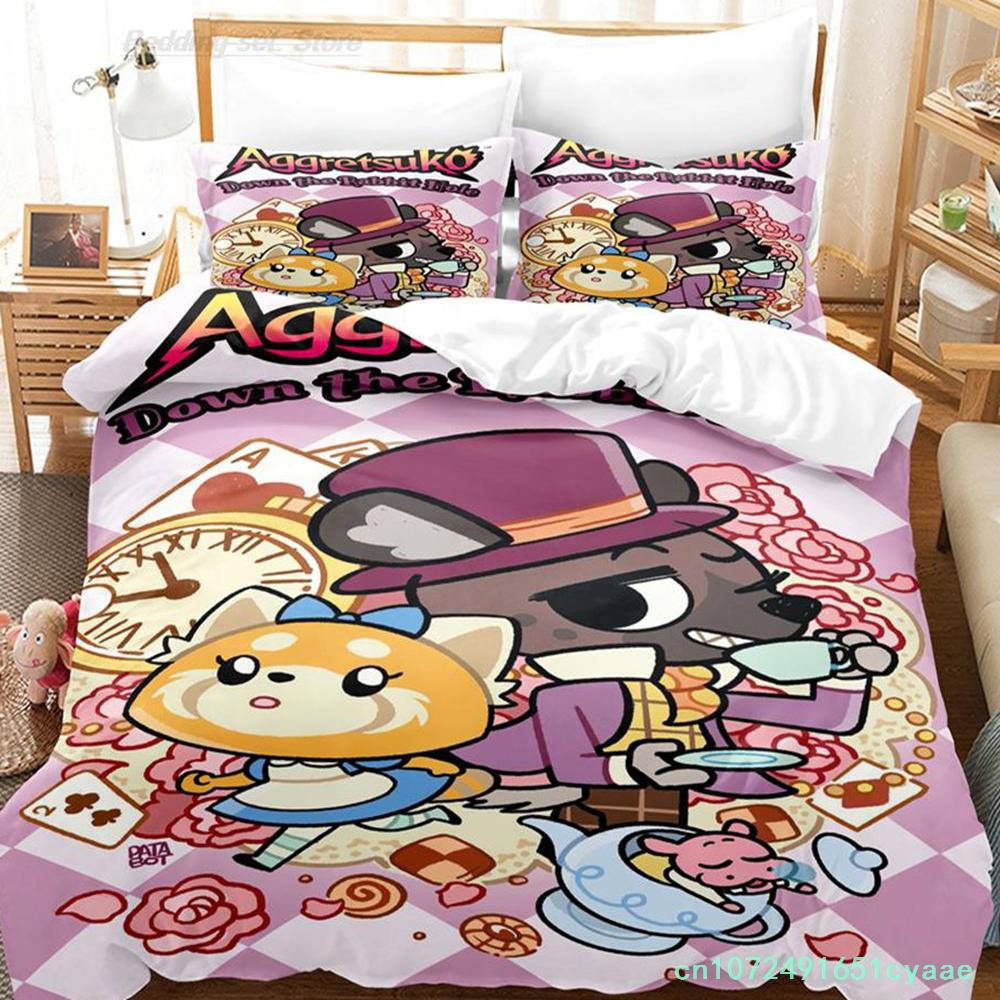 Aggretsuko Bedding Set Single Twin Full Queen King Size Bed Set Aldult Kid Bedroom Duvetcover Sets 3D Print Anime Bed Sheet Set