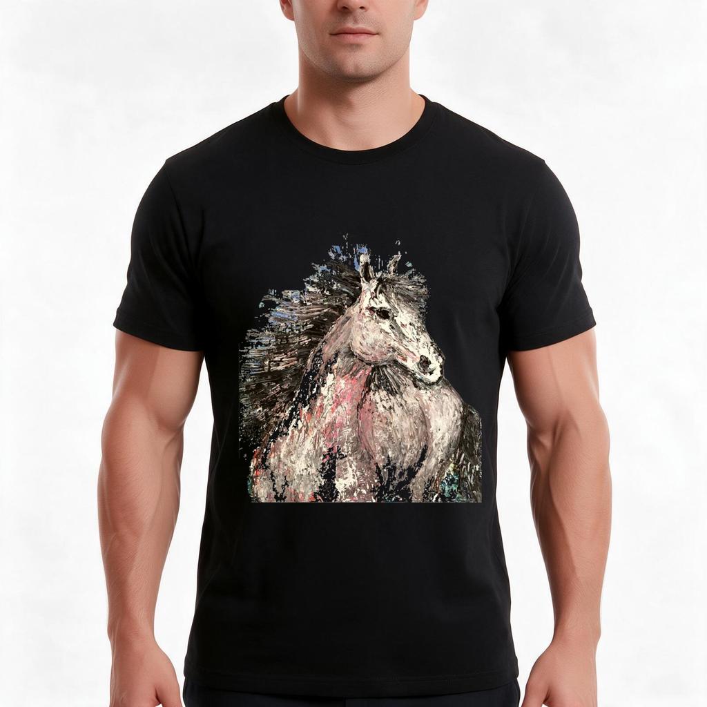 Horse Cheval 2 Tshirt Summer Casual Cotton Tee Oversized Streetwear Tops Vintage Graphic Print Loose Fit Short Sleeve
