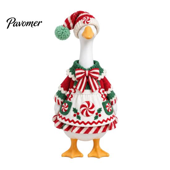 Decorative Patched Goose Clothing Set Christmas Porch Outfit, Festive Poinsettia Costume, Winter Holiday Outfit Clothes with Hat, Seasonal Apparel for