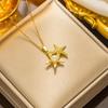 Charm Trendy Full Zircon Starfish Pearl Pendant Necklace for Women Luxury Gold Color Stainless Steel Summer Beach Collar Jewelry