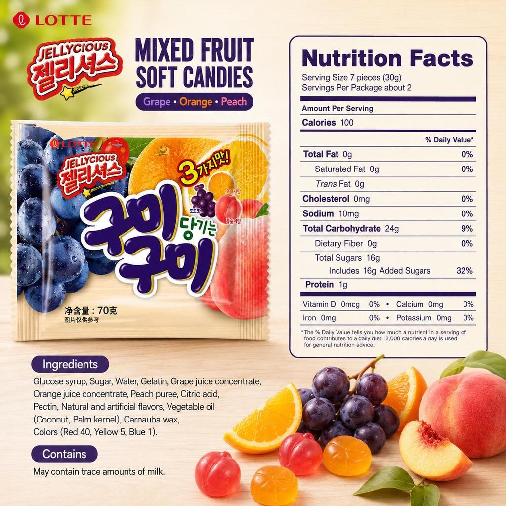 Caramelle Morbide Miste Frutta Lotte 70g | Gusto Ricco di Frutta Mista, Consistenza Gommosa, Snack Pratico