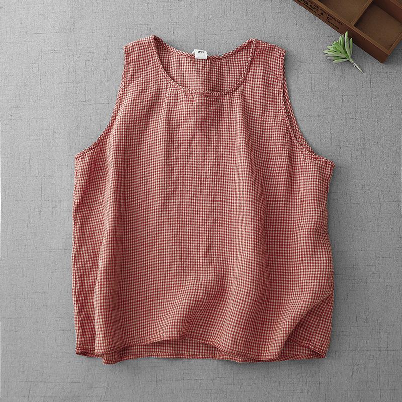 Women s Plus Size Plaid Linen Sleeveless Summer Pullover Vest (2026 Edition) Extra Extra Large
