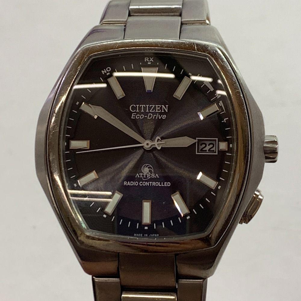 Used 04w6674[Used] CITIZEN Citizen ATTESA E411-T006728 Eco Drive Solar Radio Roll Black Dial SS Tonneau Type Watch [Hachioji Store]