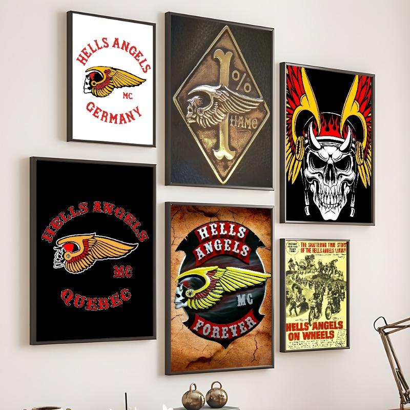 H-Hells A-Angels Moto Cool Skull Poster Sticky Wall Art Printing Waterproof Home Living Bed Room Bar Aesthetic Decor