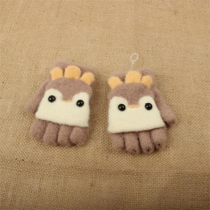 Kids  Winter Flip-Top Fleece-Lined Knit Gloves - Cute, Warm, Half-Finger for Boys & Girls One Size