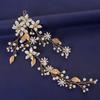 Gold Color Flower Leaf Hairband Tiara For Women Party Crystal Pearl Headband Bridal Wedding Hair Accessories Jewelry Comb Band