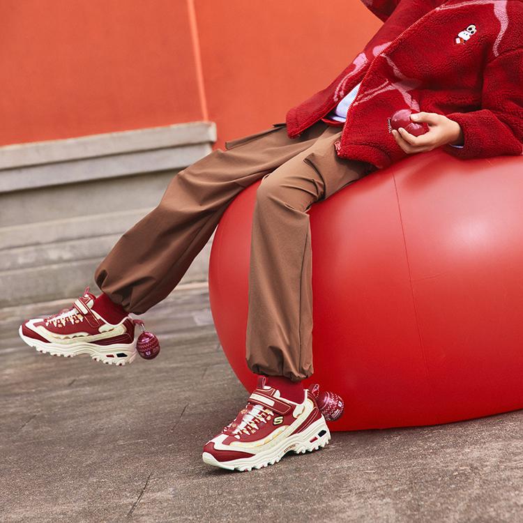 Skechers Synthetic Leather Fashion Versatile Durable Low-Top Casual Shoes Kids sneakers Red 319061L-RDBK