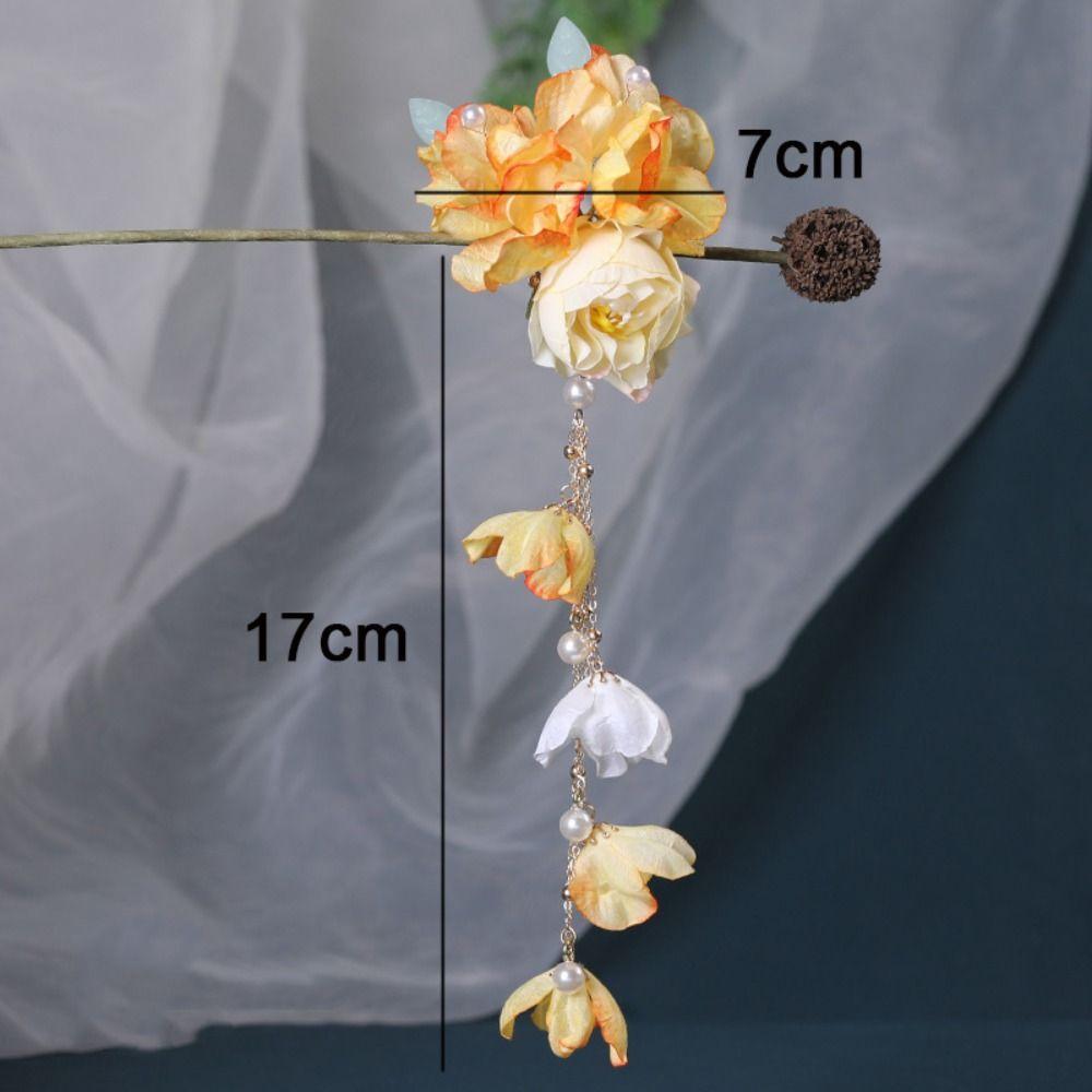 New Artificial Flower Floral Hairpin Forks Tassel Vinatge Hanfu Hair Accessories Chinese Style Multicolor Hair Clip Fork Hanfu