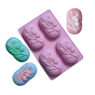 4 Cavities Oval Olive Tree Silicone Soap Mold DIY Soap Making Kits Handmade Cake Candle Mold Gifts Craft Supplies Home Decor