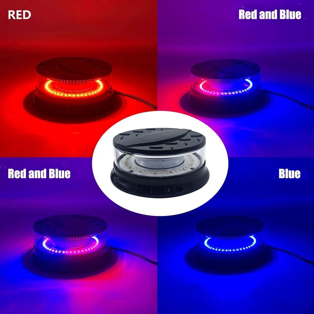 TOPKU 4.7" LED Rotating Beacon Strobe Light with 48 LEDs, Magnetic Suction Cup Base, 12-24V, 80W Power Supply, Brilliantly Bright and Compact (Blue