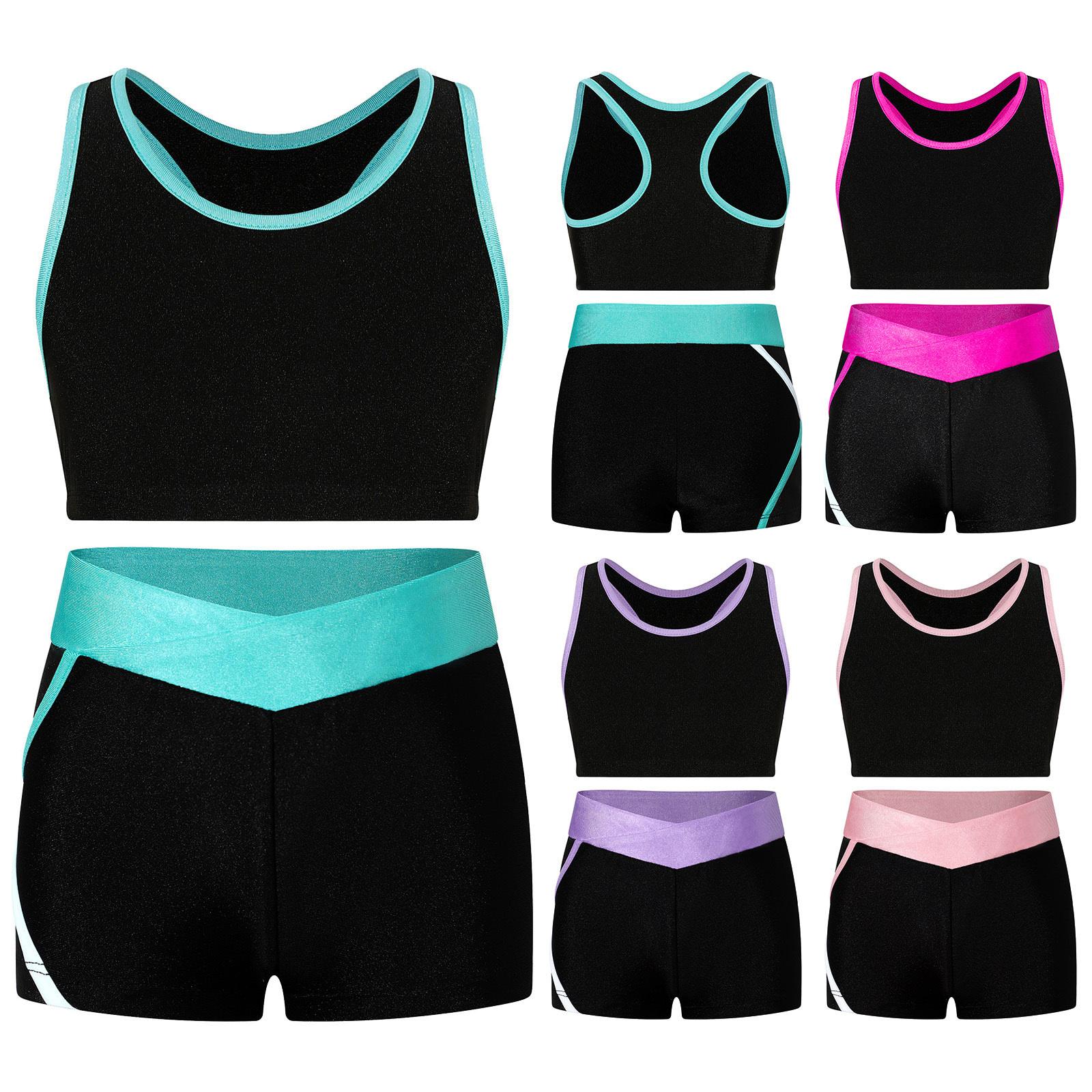 

Діти Дівчата 2 предмети Танцювальний спортивний одяг Гімнастичний укорочений топ із заниженою талією Шорти Спортивний костюм Купальний костюм Одяг 5-6 Years рожевий