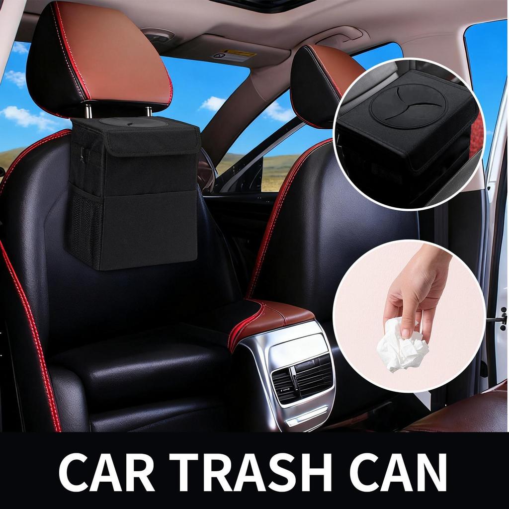 Portable Car Trash Can Leakproof Backseat Organizer Bag Waterproof Folding Trash Can Multifunctional Hanging Auto Organizer