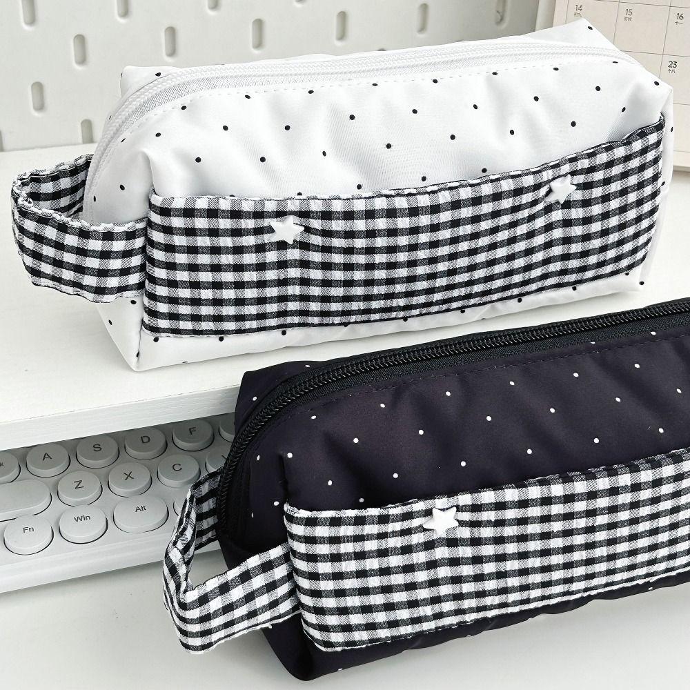 Neue gestreifte Pünktchen Stifteetui Handheld Große Kapazität Schreibwarentasche Schreibwaren-Organizer Schulbedarf