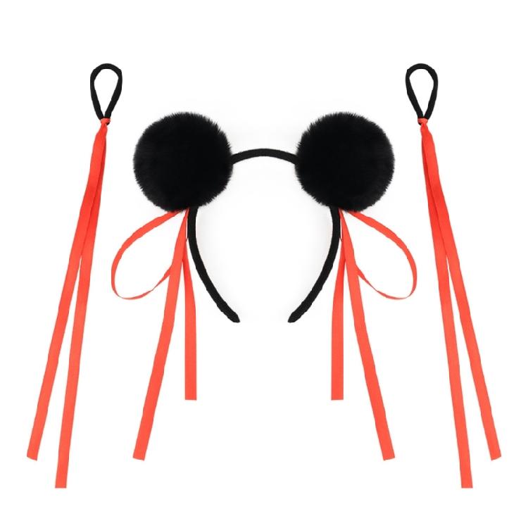 Fashionable Buns Headband Hair Tie With Soft Furry Pompoms Lovely Bowknot Buns Hairhoop For Casual and Cosplay Event