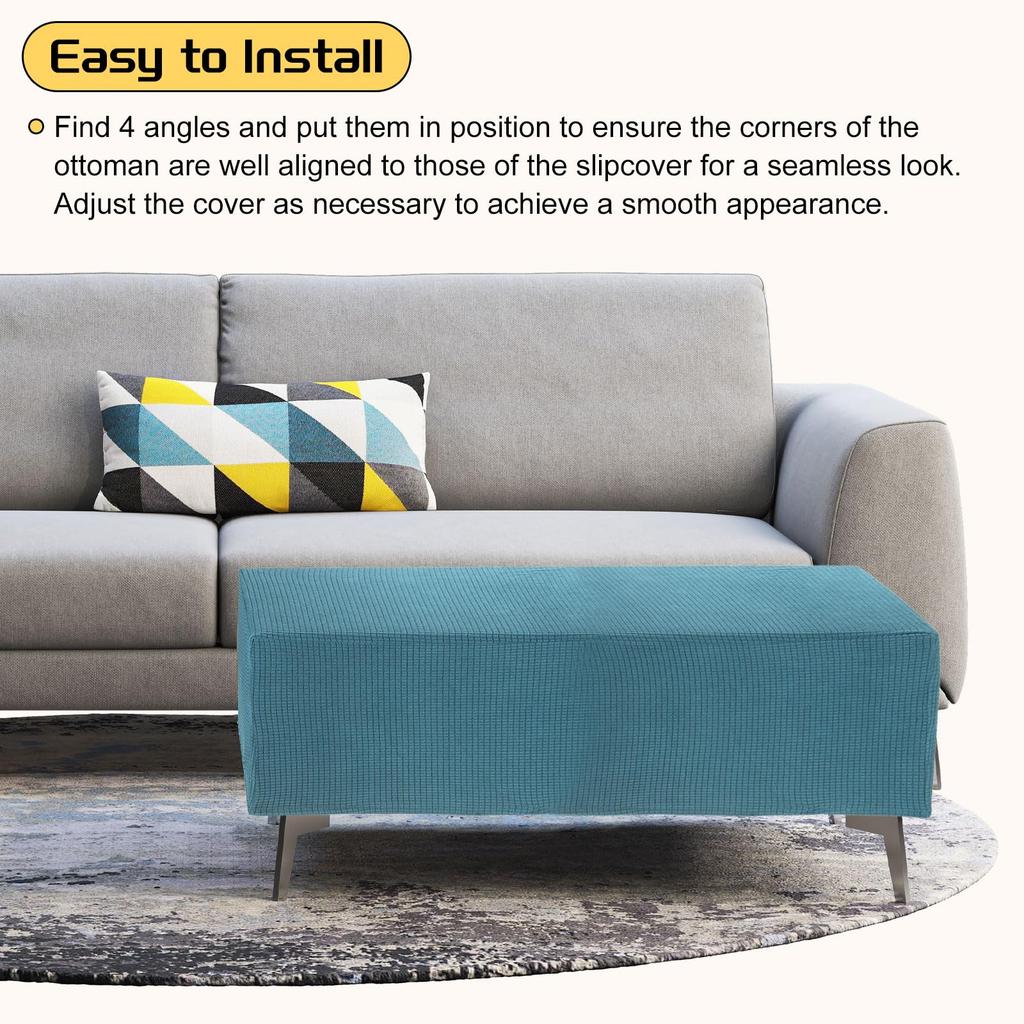 uxcell Square Jacquard Ottoman Slipcover with Elastic Stretch Footrest Stool Cover for Living Room Furniture Protector Medium Bottom, (Light Gray,