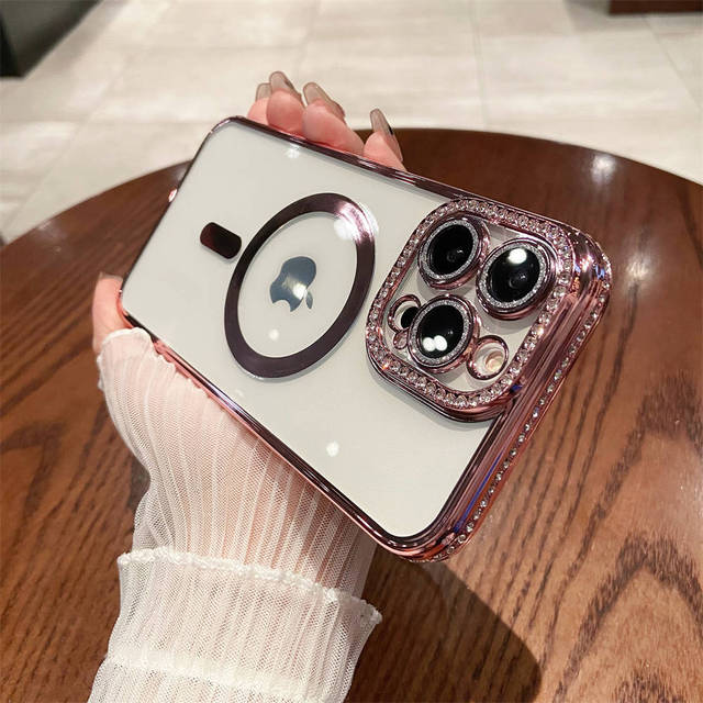 Brokatowy diamentowy bezprzewodowy futerał na telefon do ładowania dla Iphone 14 13 12 11 Pro Max 14 Plus 14pro przezroczysty, odporny na wstrząsy silikonowy zderzak