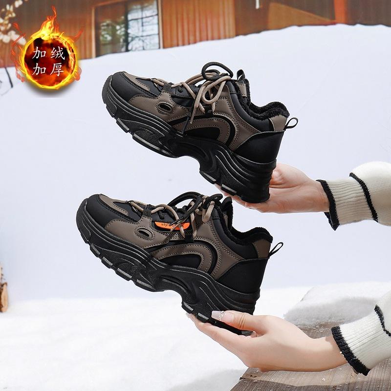 

ins Korean version of velvet dad shoes for women 2024 winter student running sports thick sole height increase casual street shot Q8835 40 чёрный